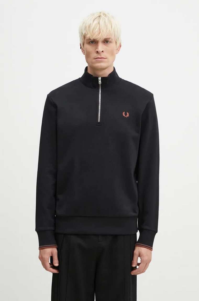 Fred Perry bluza bawełniana Half Zip Sweatshirt męska kolor czarny z aplikacją M3574.X56