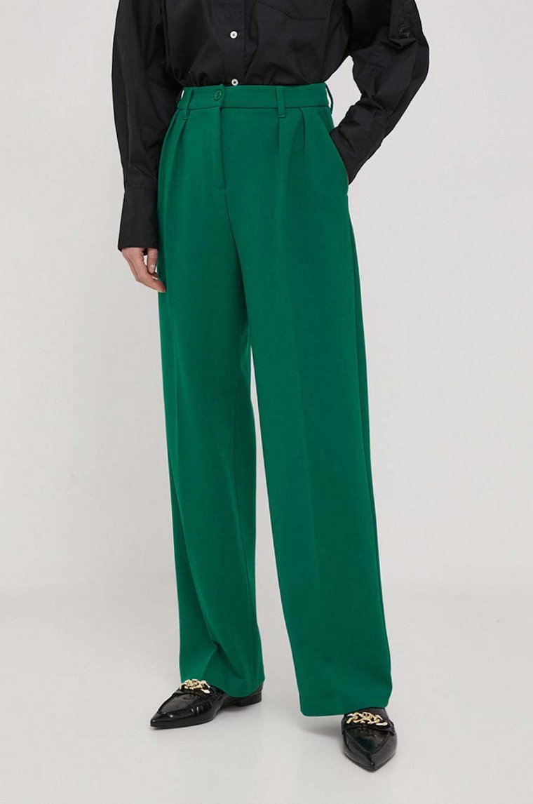 United Colors of Benetton spodnie damskie kolor zielony proste high waist