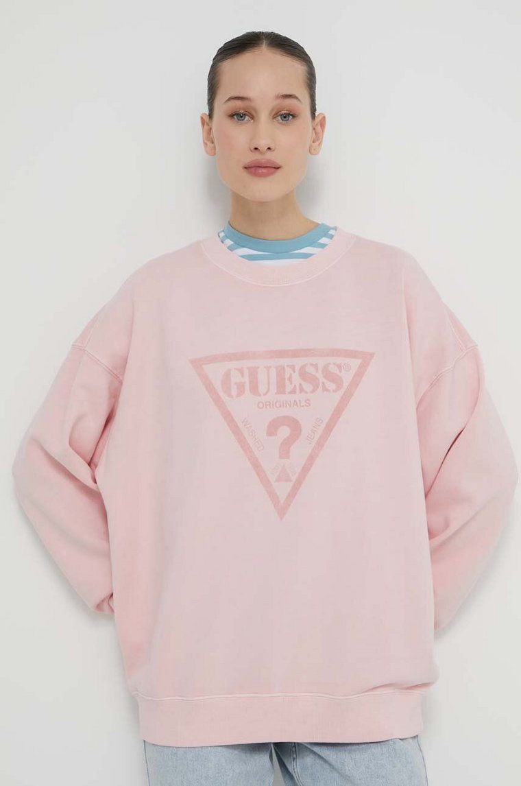 Guess Originals bluza damska kolor różowy z nadrukiem