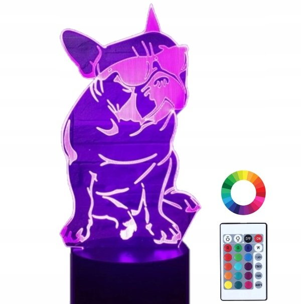 Lampka Nocna Led 3D Buldog Francuski Imię Grawer