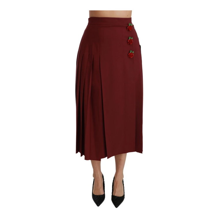 Red High Waist Pleated Maxi Wool Skirt Dolce & Gabbana