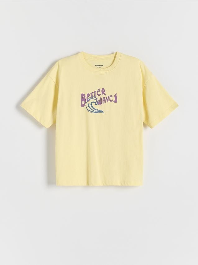 Reserved - T-shirt oversize z nadrukiem - żółty