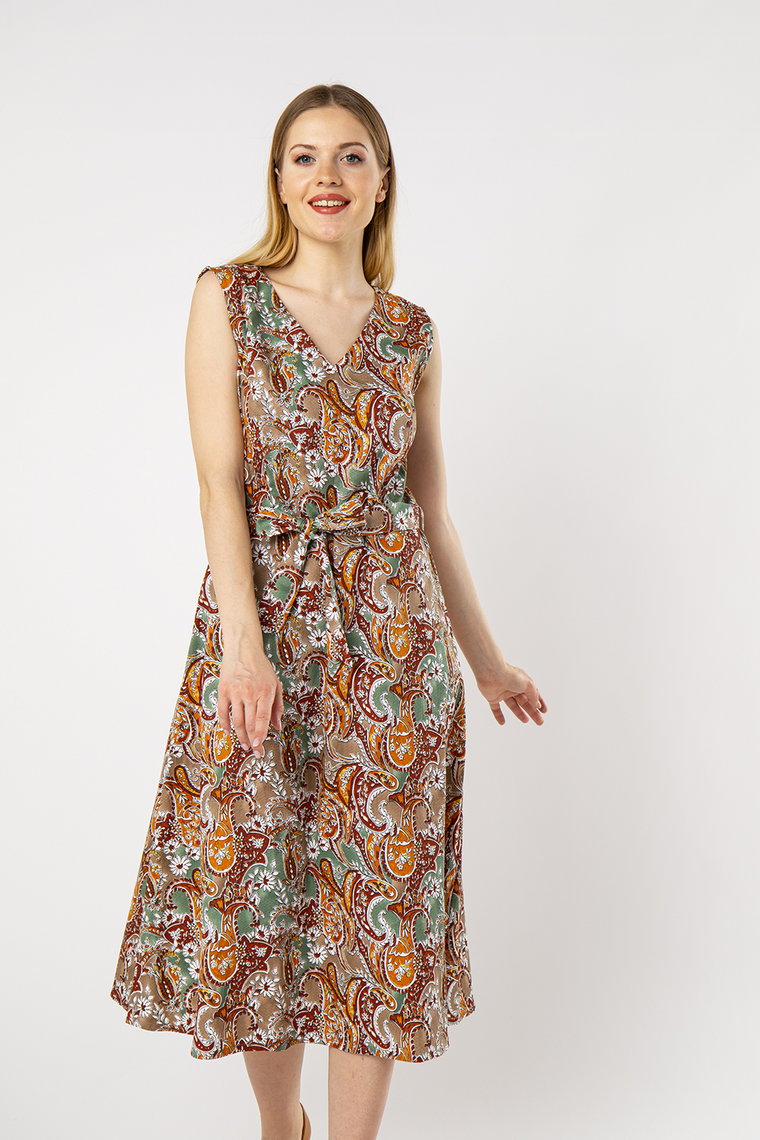Sukienka o wzorze paisley z wiązaniem