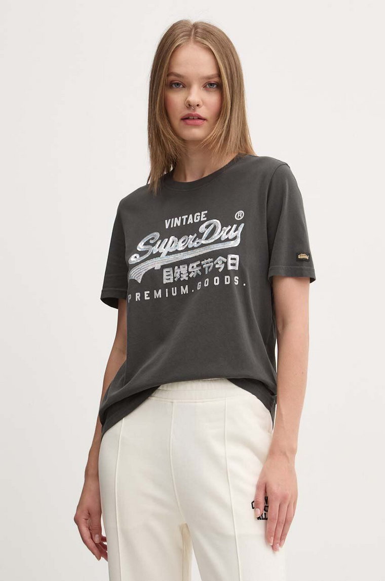 Superdry t-shirt bawełniany damski kolor szary W1011509A-AFB