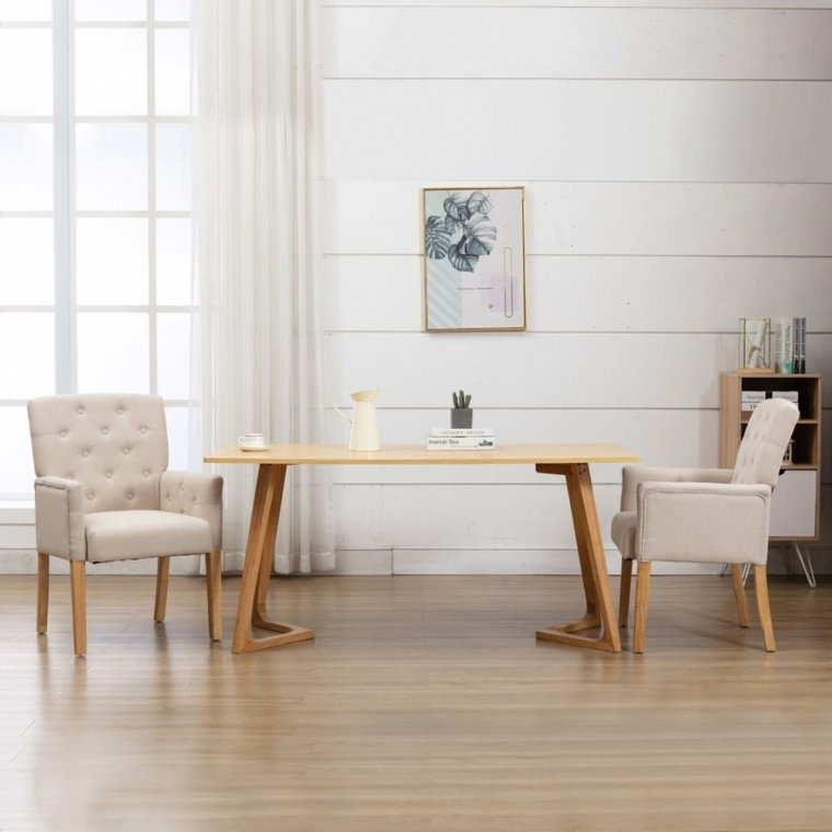 Krzesło stołowe z podłokietnikami, beżowe, obite tkaniną kod: V-287941