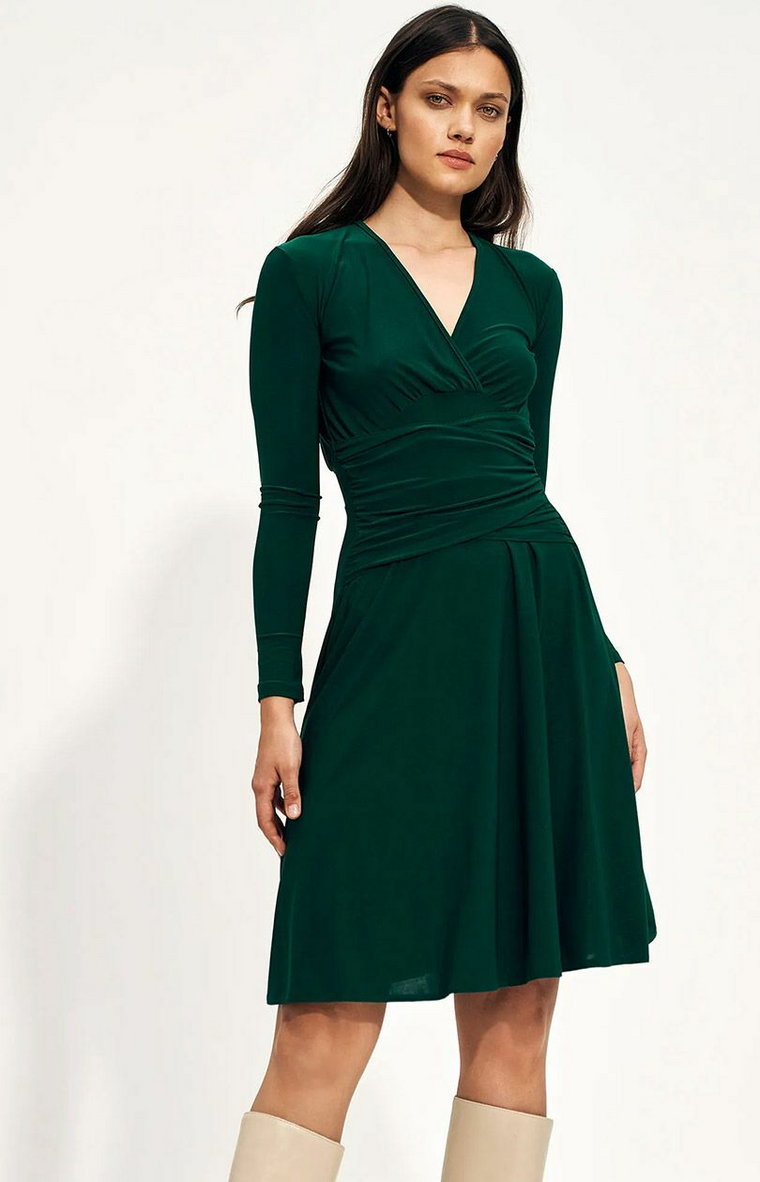 Sukienka damska z kopertowym dekoltem w kolorze zielonym, Kolor zielony, Rozmiar 38, Nife