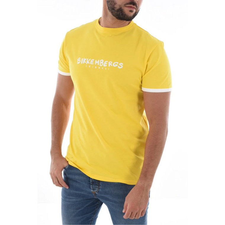 T-shirt z logo z elastanem - Żółty Bikkembergs
