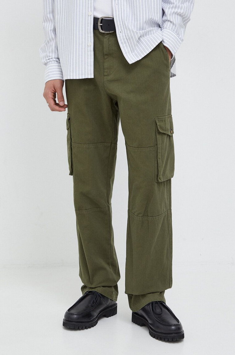 Les Deux spodnie bawełniane kolor zielony proste LDM510110