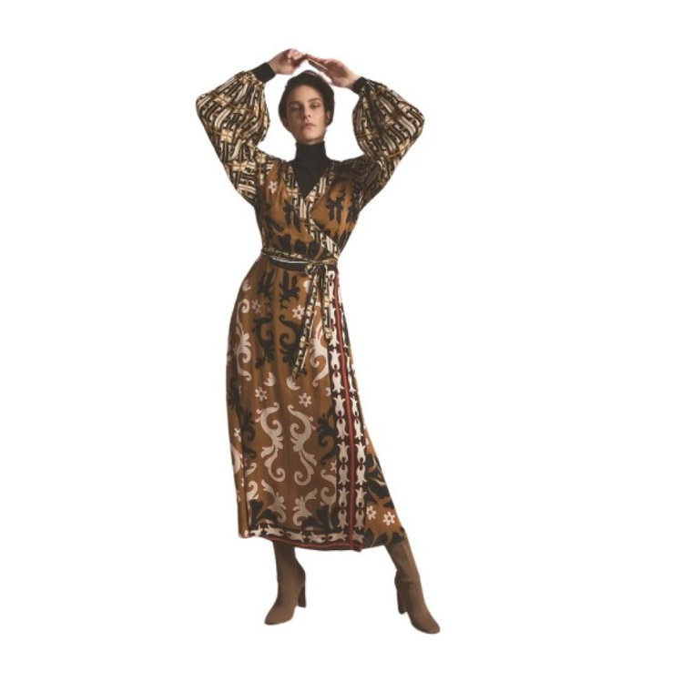 Printowana Sukienka Maxi z Rękawami w Balonowym u Summum Woman
