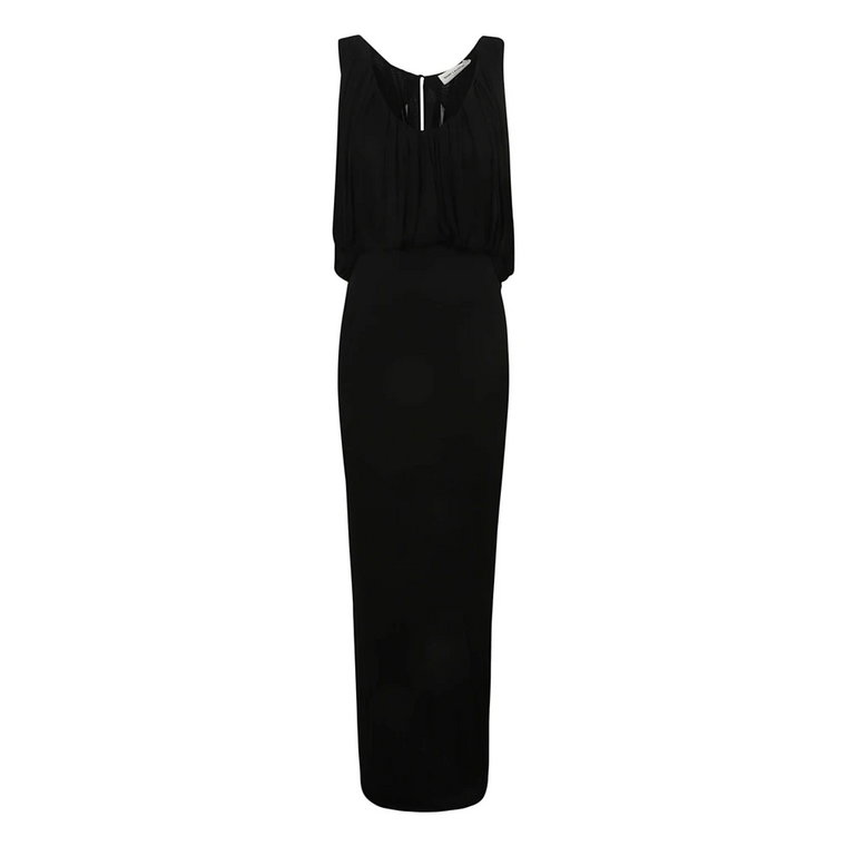 Czarna Sukienka bez rękawów z dekoltem w kształcie litery U i drapowaniem Saint Laurent