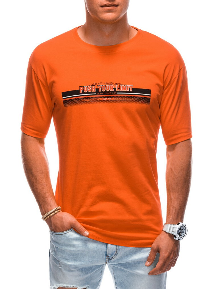 T-shirt męski z nadrukiem S1846 - pomarańczowy