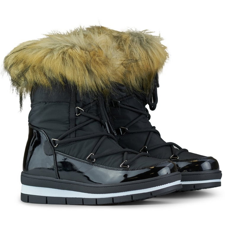 Wysokie buty zimowe damskie śniegowce z futerkiem czarne