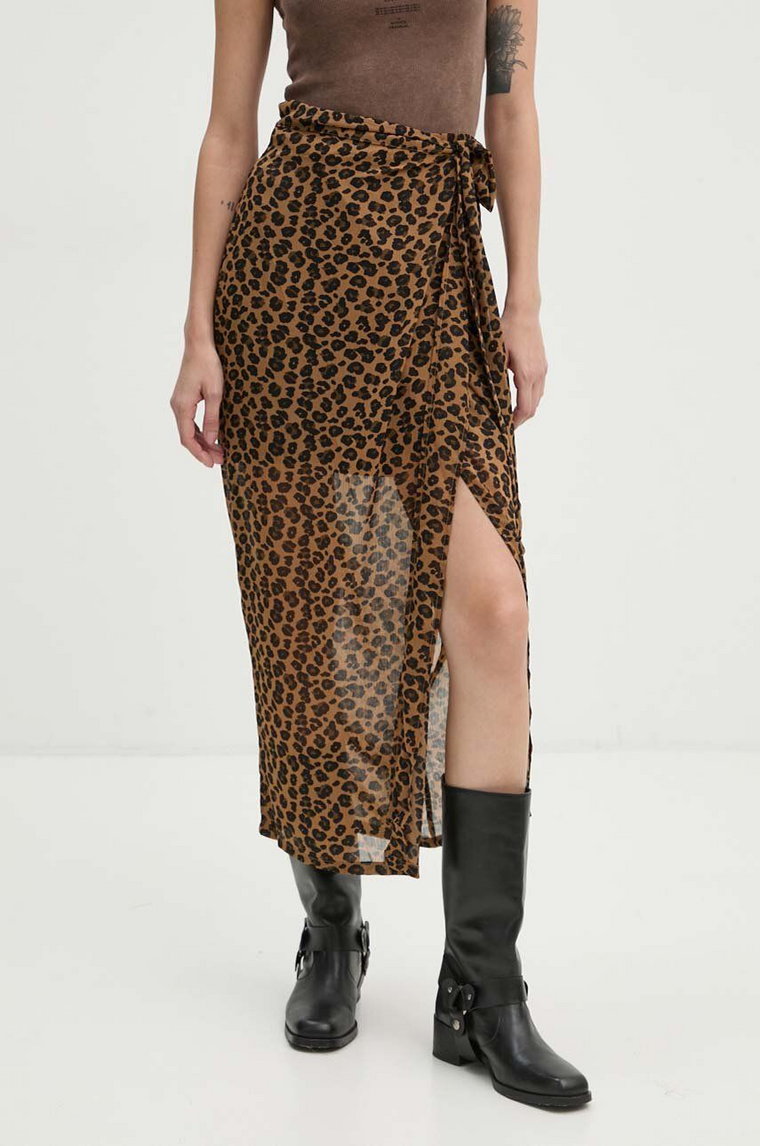 Never Fully Dressed spódnica Leopard Sheer Jaspre kolor beżowy maxi prosta NL28362