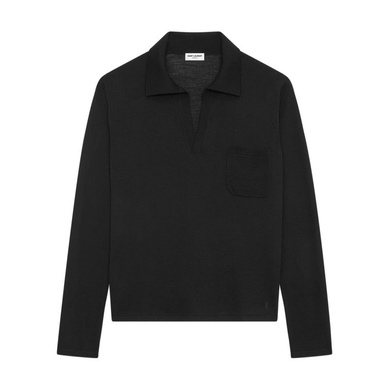 Czarne T-shirty i Pola wełniane z dekoltem w serek Saint Laurent
