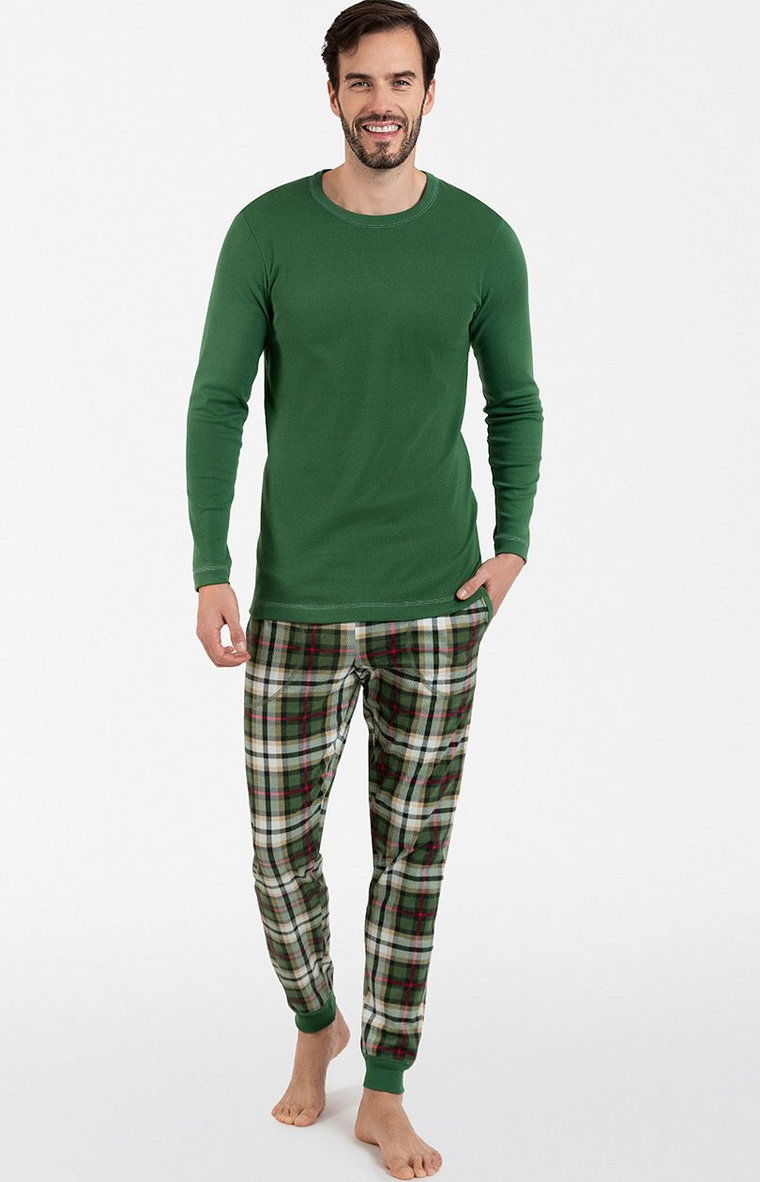 Piżama męska z długim rękawem i długą nogawką zielona Seward BIS, Kolor zielony-kratka, Rozmiar S, Italian Fashion