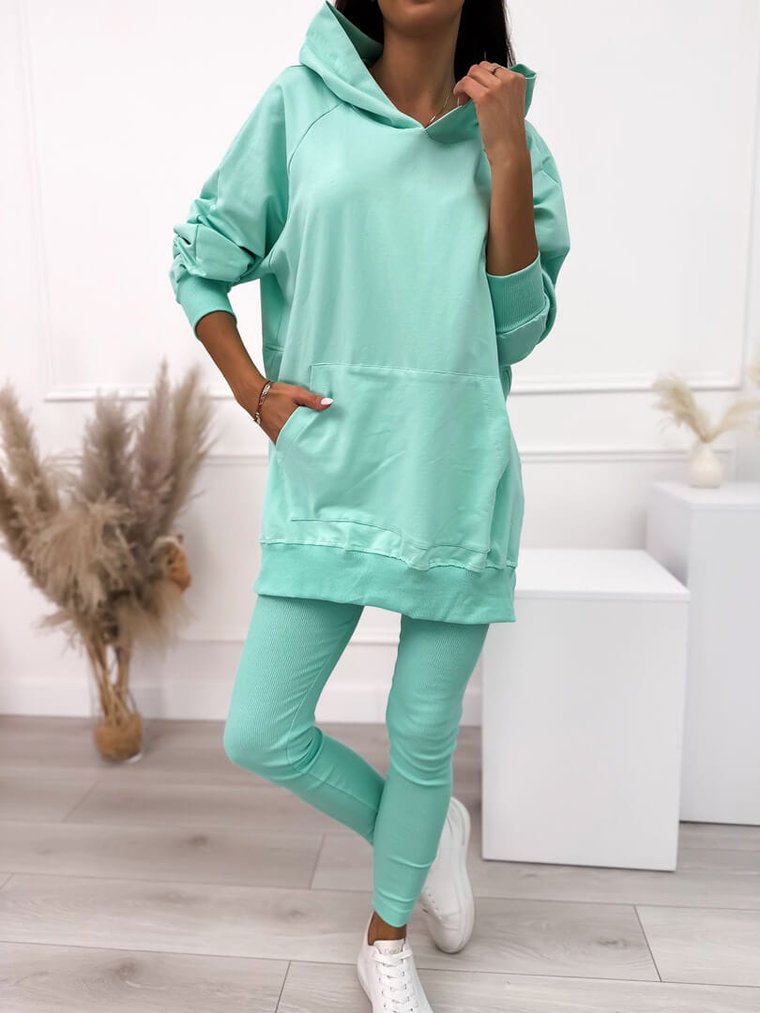 Miętowy Komplet Bluza Oversize  + Legginsy