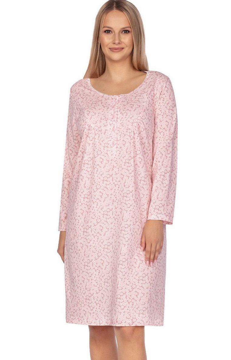 Bawełniana koszula nocna różowa z długim rękawem 008, Kolor różowy, Rozmiar L, Regina