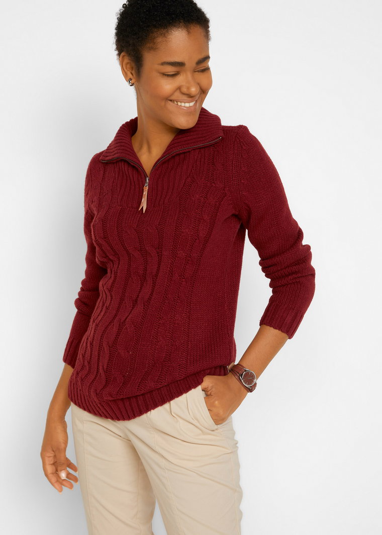 Sweter ze stójką we wzór w warkocze