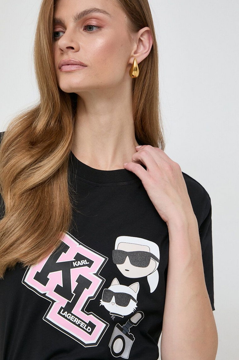 Karl Lagerfeld t-shirt bawełniany damski kolor czarny