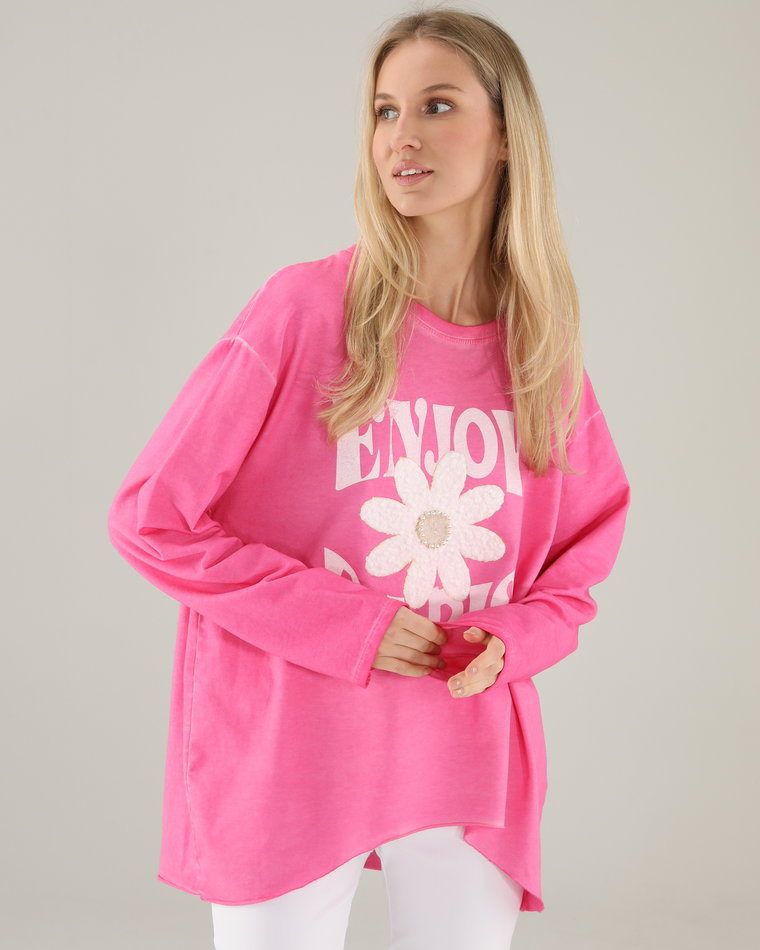 BLUZA Z CHARAKTERYSTYCZNYM KWIATEM 235-231807 FUXIA