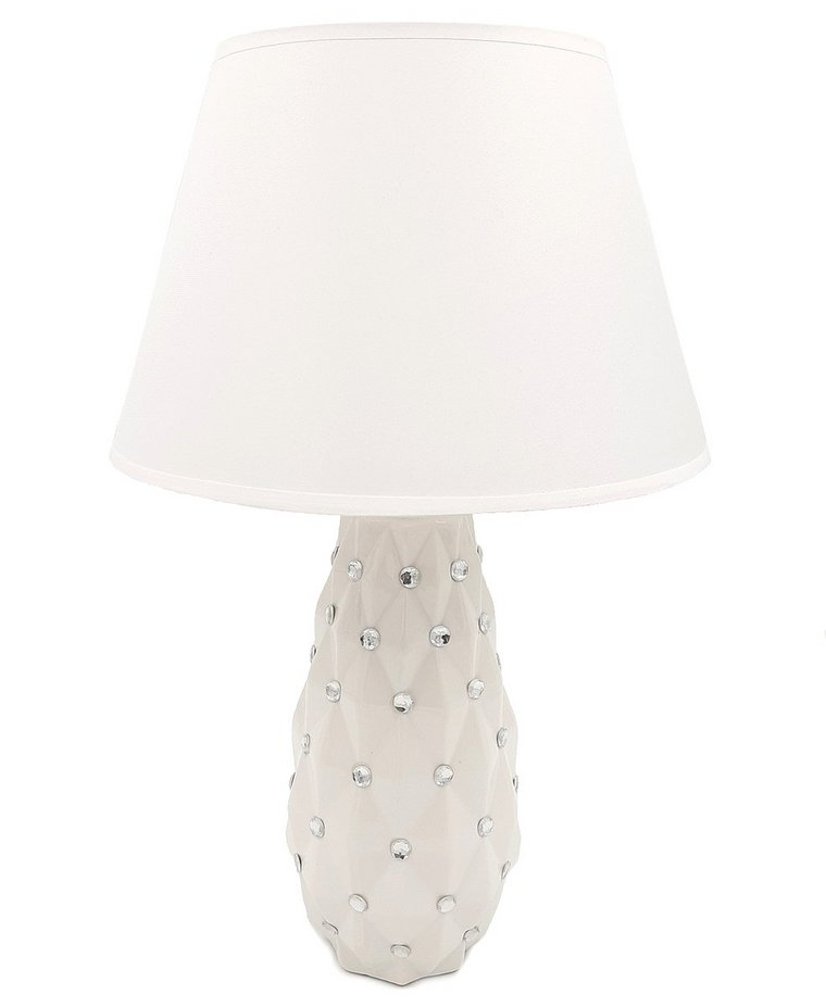 Lampa stołowa nocna z cyrkoniami biała z białym kloszem glamour 48 cm