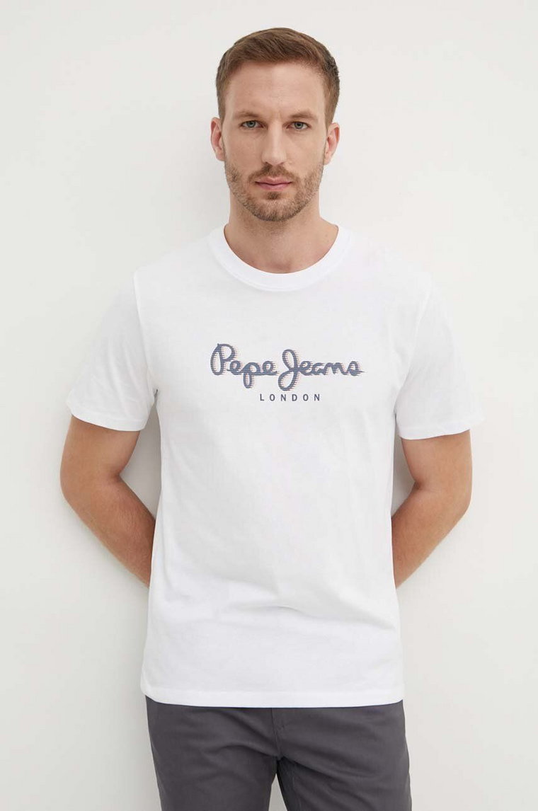 Pepe Jeans t-shirt bawełniany ABEL męski kolor biały z nadrukiem PM509428