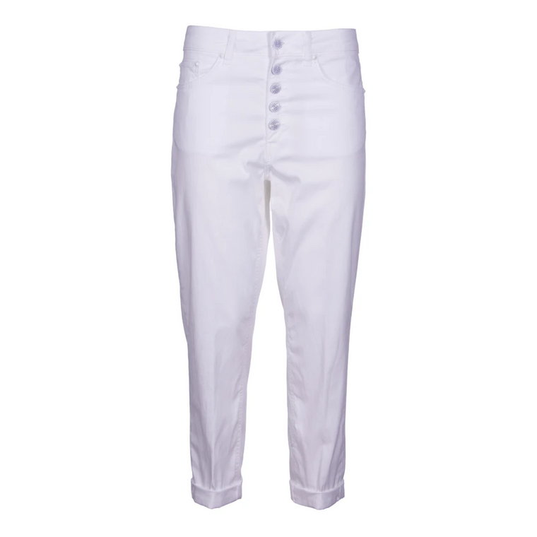 Białe Spodnie z Luźnym Fasonem i Długością do Kostek Dondup