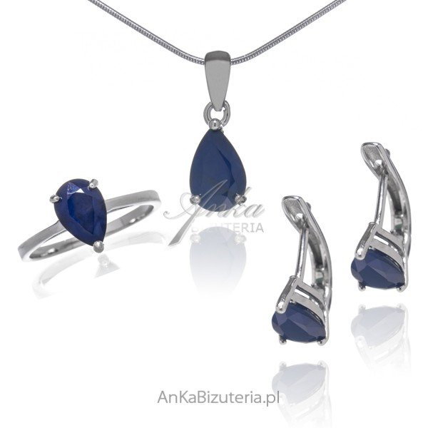 AnKa Biżuteria, Komplet biżuterii srebrnej z prawdziwym szafirem