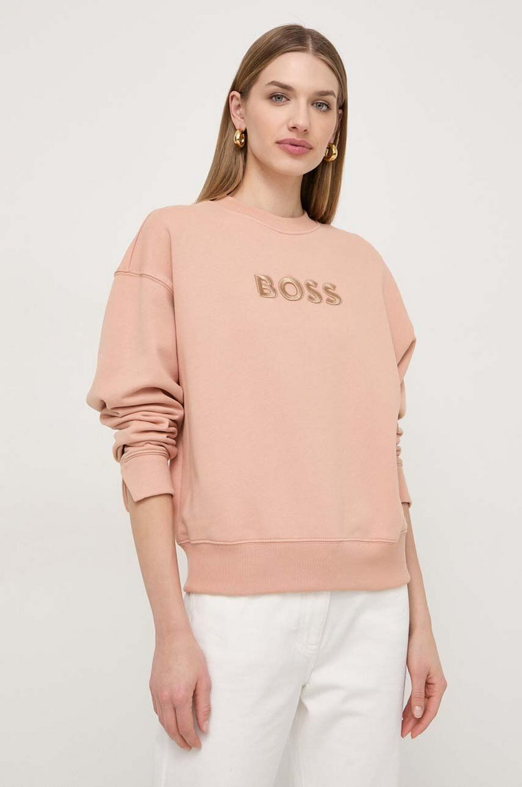 BOSS bluza bawełniana damska kolor pomarańczowy z aplikacją 50508499