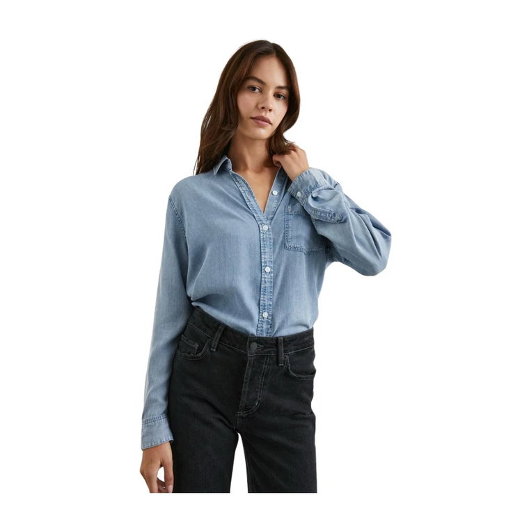 Jasnoniebieska koszula z guzikami z tkaniny Tencel Denim Rails