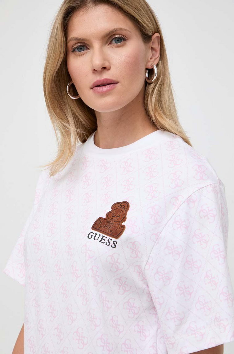 Guess t-shirt bawełniany x Brandalised damski kolor różowy