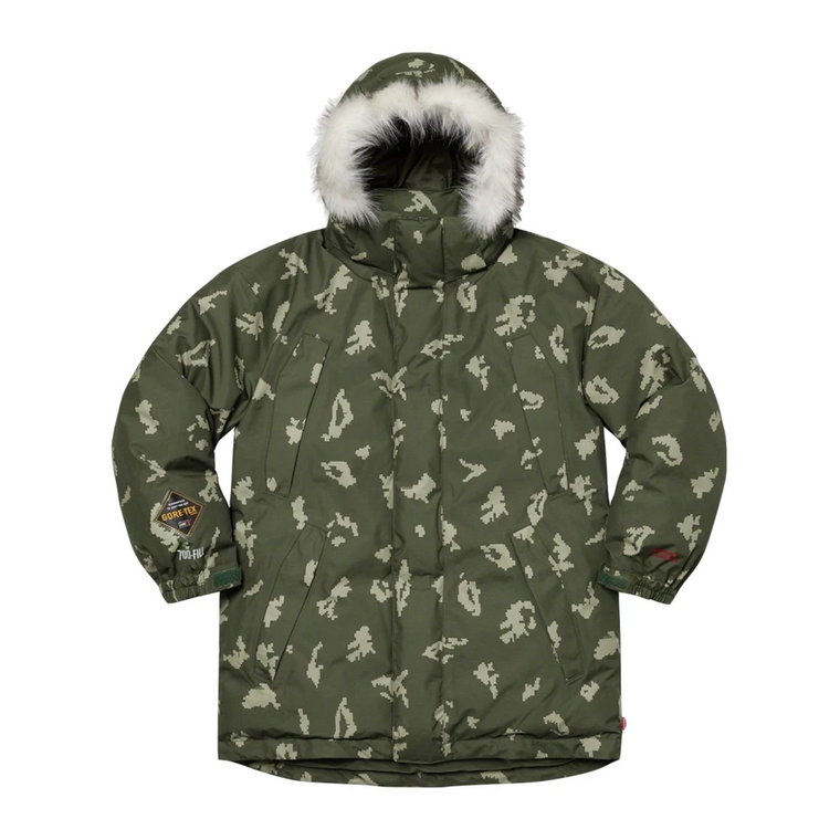 Limitowana edycja Wodoodporna Parka Puchowa Oliwkowa Camo Supreme