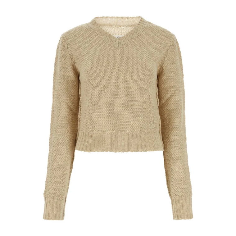 Beżowy Sweter z Konopi V-neck Maison Margiela