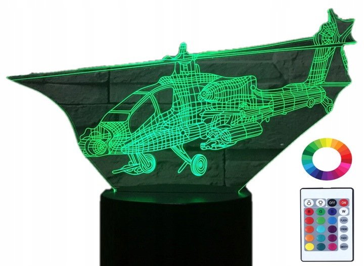 Lampka Nocna 3D LED Helikopter Samolot Apache Grawer Imię