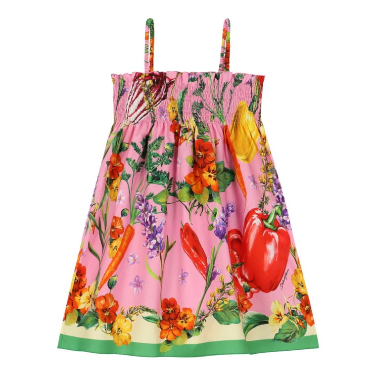 Kwiatowa Sukienka z Kwadratowym Dekoltem Dolce & Gabbana
