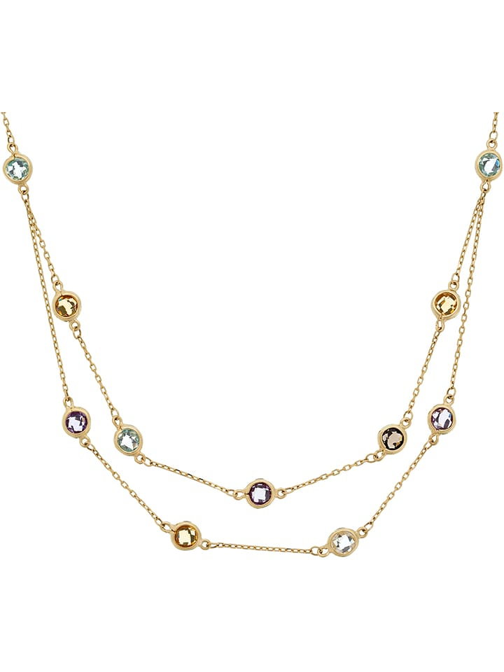 L'OR by Diamanta Złoty naszyjnik  "Colormix" z kamieniami szlachetnymi - dł. 42 cm