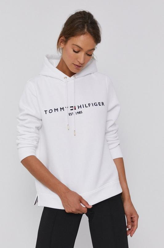 Tommy Hilfiger Bluza damska kolor biały z kapturem z aplikacją