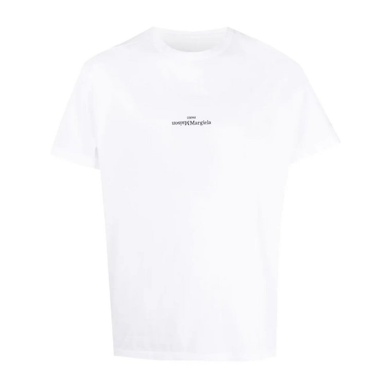 Czarno-Biała Koszulka z Haftem Logo Maison Margiela