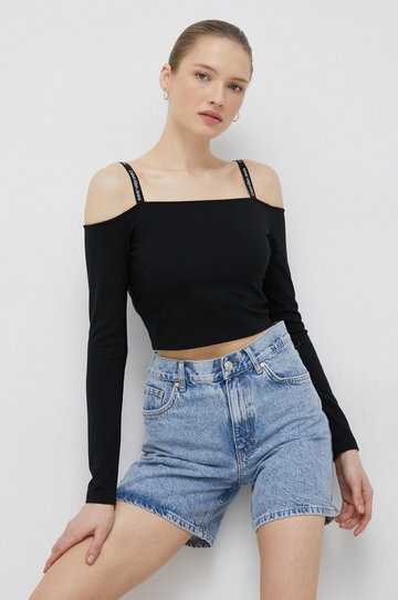 Calvin Klein Jeans longsleeve damski kolor czarny cold shoulder