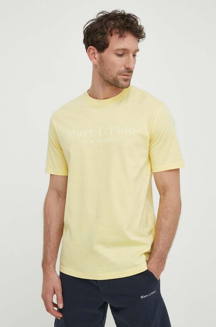 Marc O'Polo t-shirt bawełniany męski kolor żółty z nadrukiem 423201251052