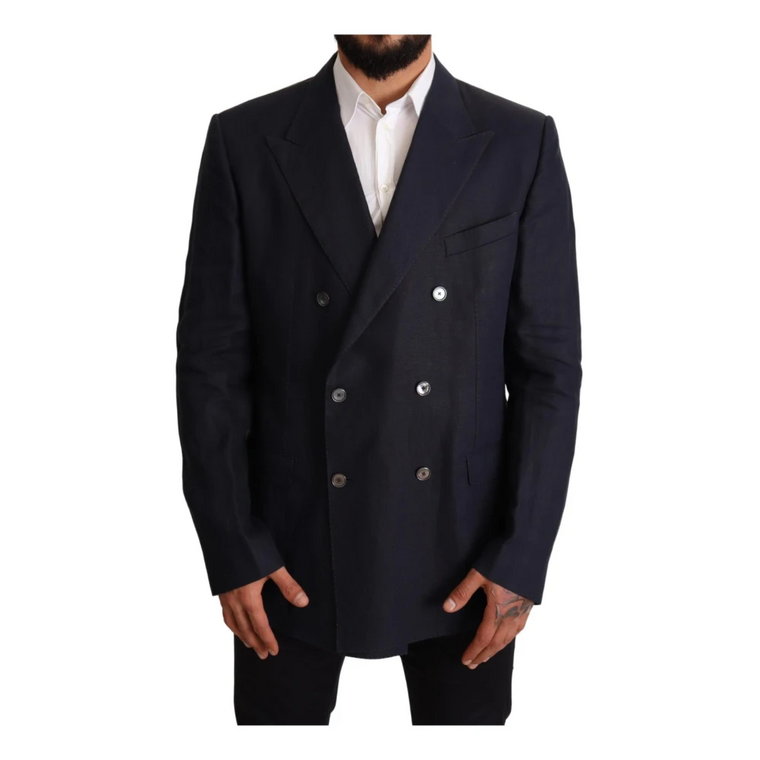 Niebieska lniana kurtka Taormina płaszcz marynarka Dolce & Gabbana