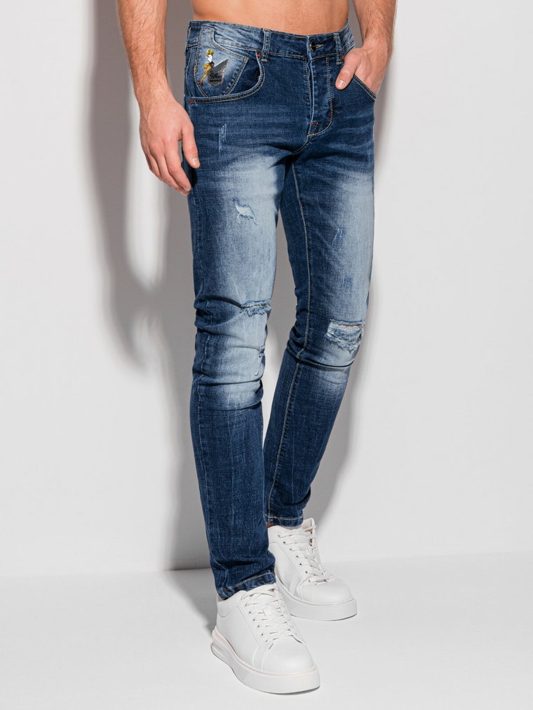 Spodnie męskie jeansowe P1307 - niebieskie