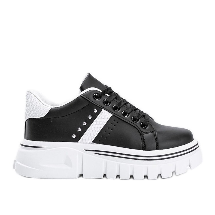 Czarne sneakersy z białymi dodatkami na wysokiej podeszwie Alasana białe