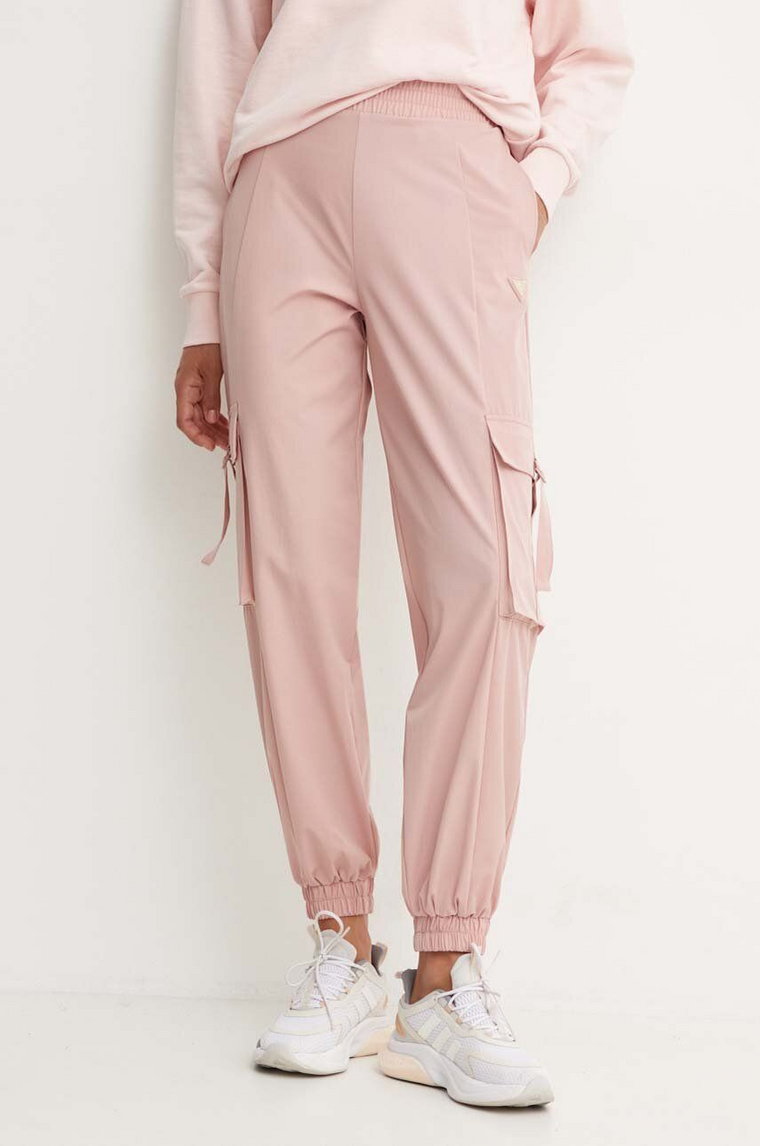 Guess spodnie dresowe AURLIE kolor różowy gładkie V4YB06 WG982
