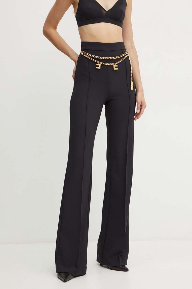 Elisabetta Franchi spodnie damskie kolor czarny dzwony high waist PAT3546E2