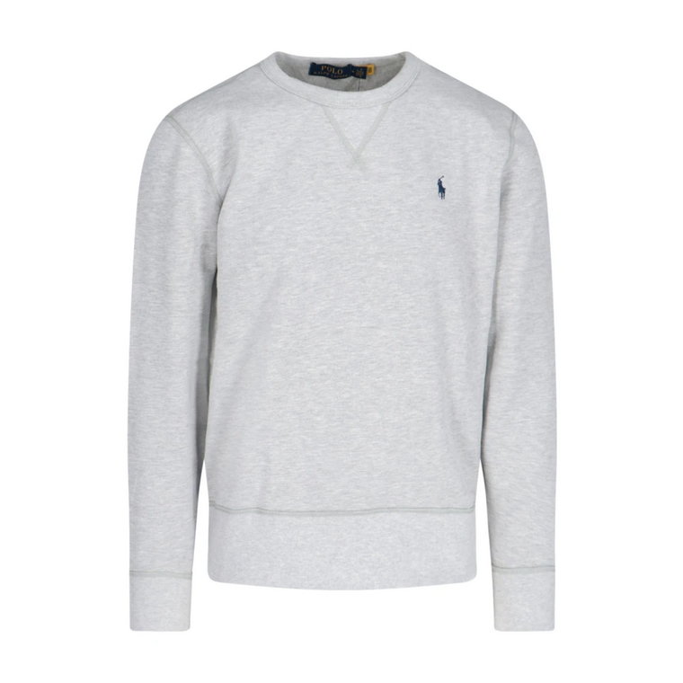 Szara Sweter Crewneck z Czerwoną Haftowaną Wstawką Ralph Lauren