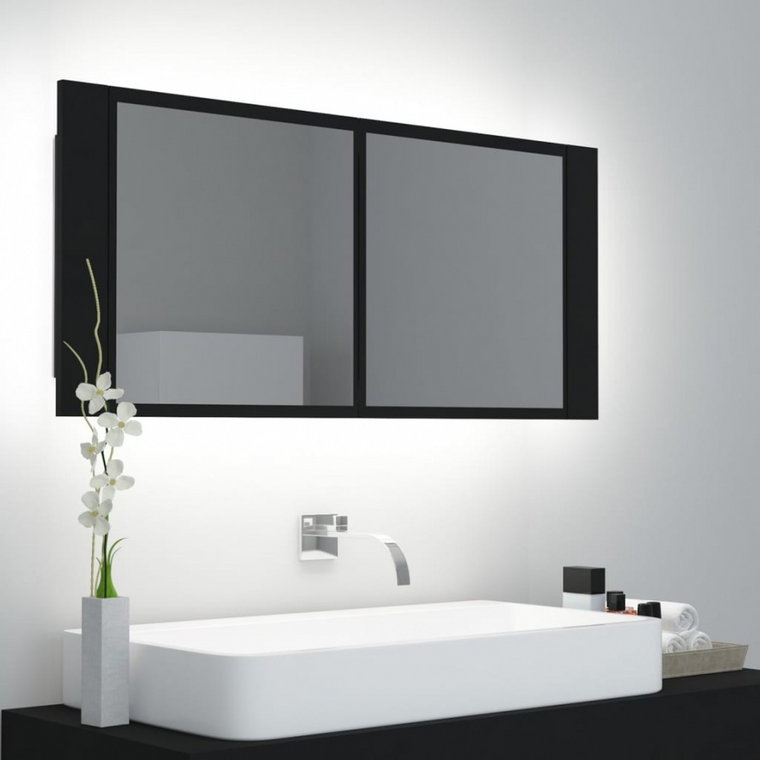 Szafka łazienkowa z lustrem i led, czarna, 100x12x45 cm kod: V-804981