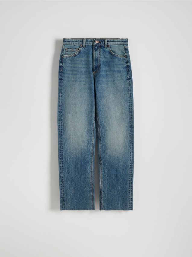 Reserved - Jeansy straight z wysokim stanem - indigo jeans