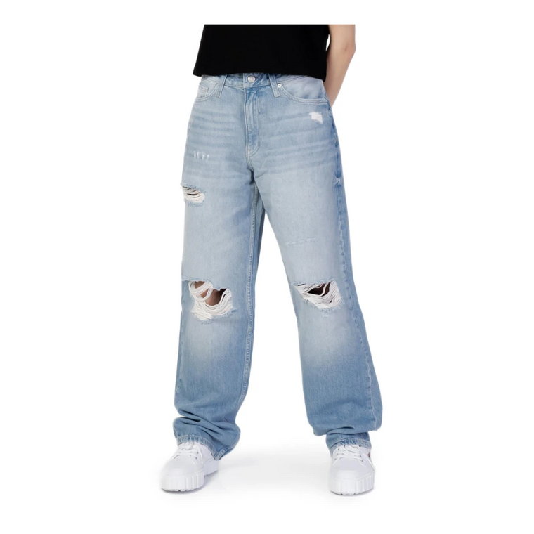 Niebieskie Spodnie z Efektem Zużycia Calvin Klein Jeans