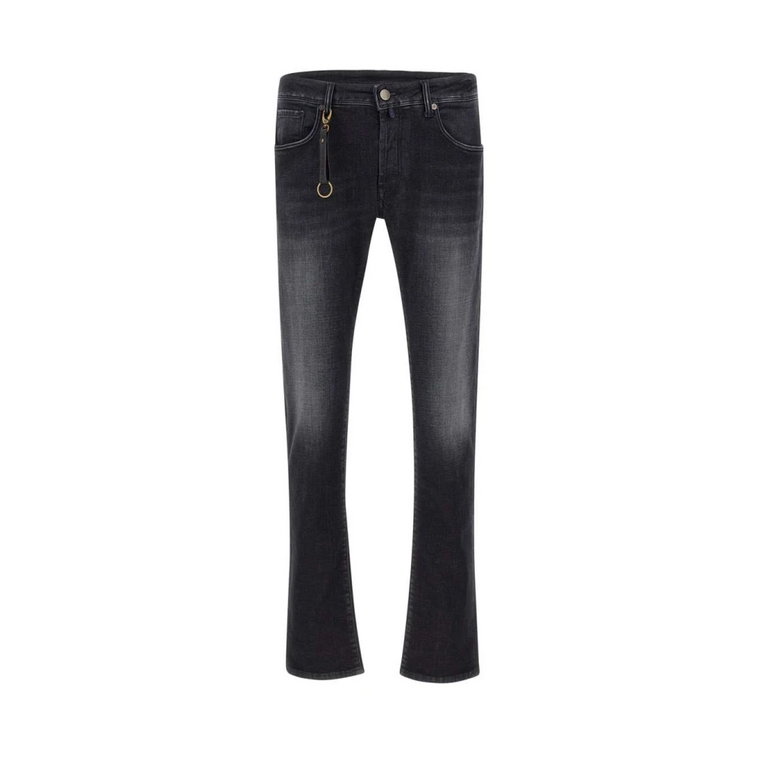 Czarne Stonewashed Slim Fit Jeans z Bawełny Incotex